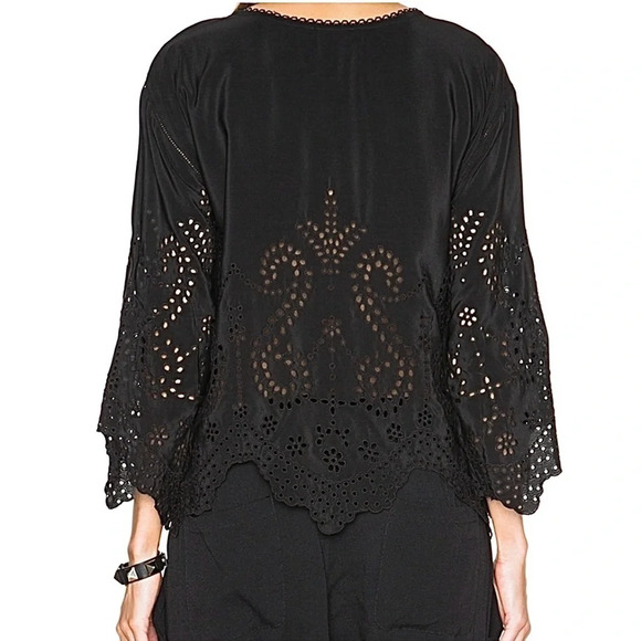 ULLA JOHNSON Althea Black Silk Eyelet Blouse. Quiet Luxury Old Money Size 2 - Picture 3 of 14